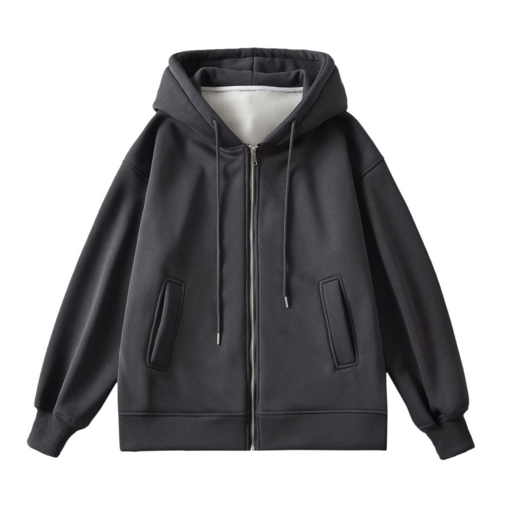 Women's Velvet Hooded Zip-Up Sweatshirt, 2023 New Oversized Slim-Fit Long-Sleeve Cardigan