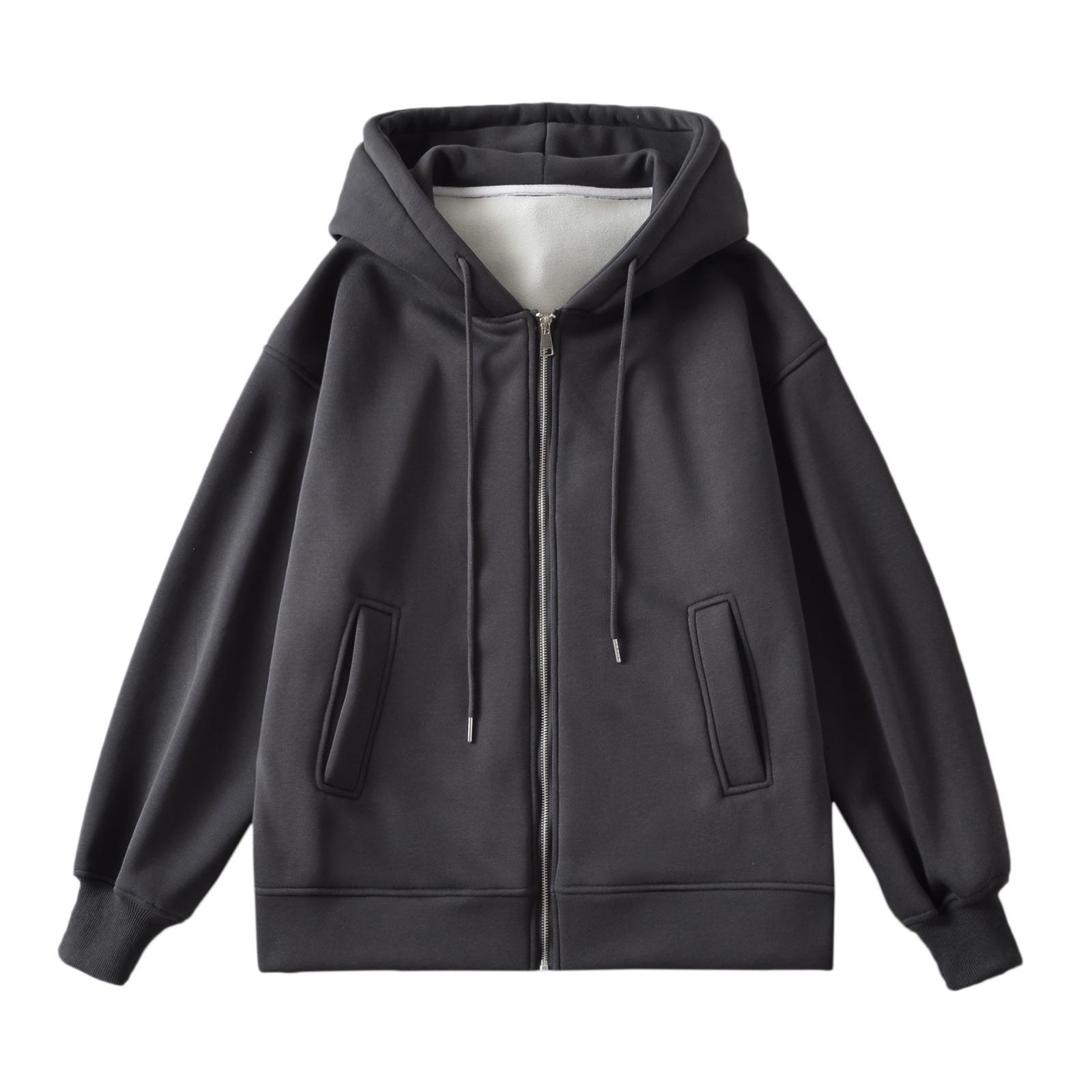 

Женская бархатная толстовка с капюшоном на молнии, новинка 2023 года, свободный облегающий кардиган с длинными рукавами Medium темно-серого