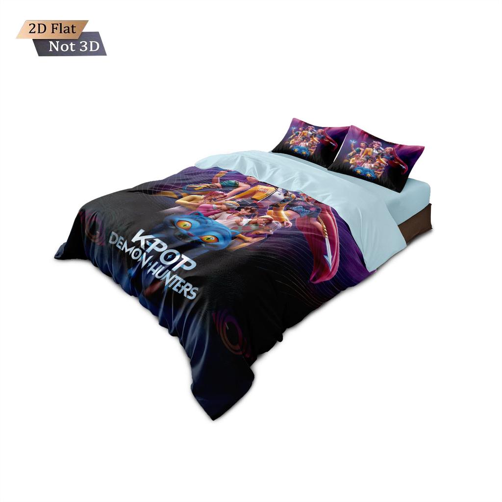 Juego de Cama K-Pop Cazadores de Demonios Estampado sin núcleo de 3 piezas Ropa de Cama Multitalla Ropa de Cama para Dormitorio Funda Nórdica, Decoración Suave, Lavable a Máquina