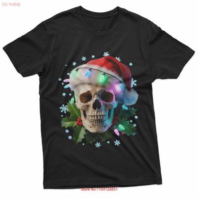 Christmas Skeleton Head Lighting T Shirt Vintage Washed Casual Graphic Comfortable Streetwear Stylish Top For Everyday Wear