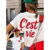 Women's Fashion Sleeve with Front and Print Style Letter Pattern Round Neck Sexy Sweet Cute Fashion