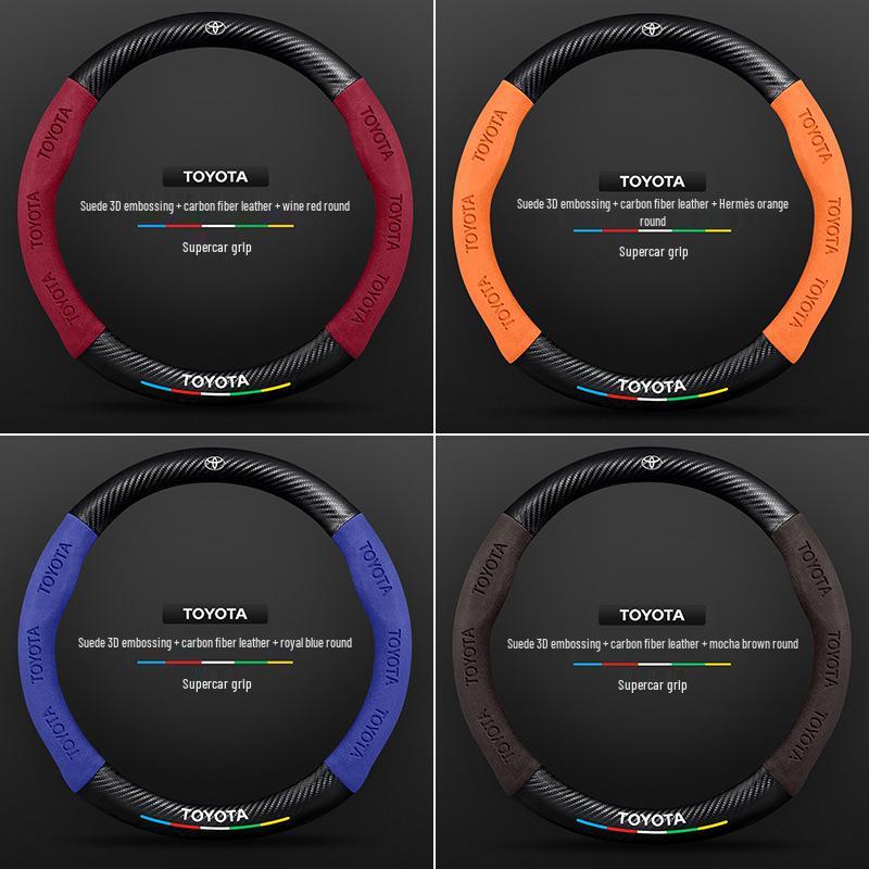 Cubierta de Volante Toyota RAV4 2022, Cuero Genuino Fibra de Carbono Gamuza, Ultradelgada