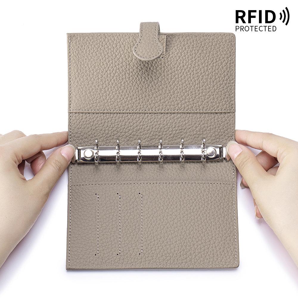 With Loose-leaf Hand Ledger Notebook Passport Holders Genuine Leather Travel Organizer 6-Ring Notebook Cowhide RFID Wallet