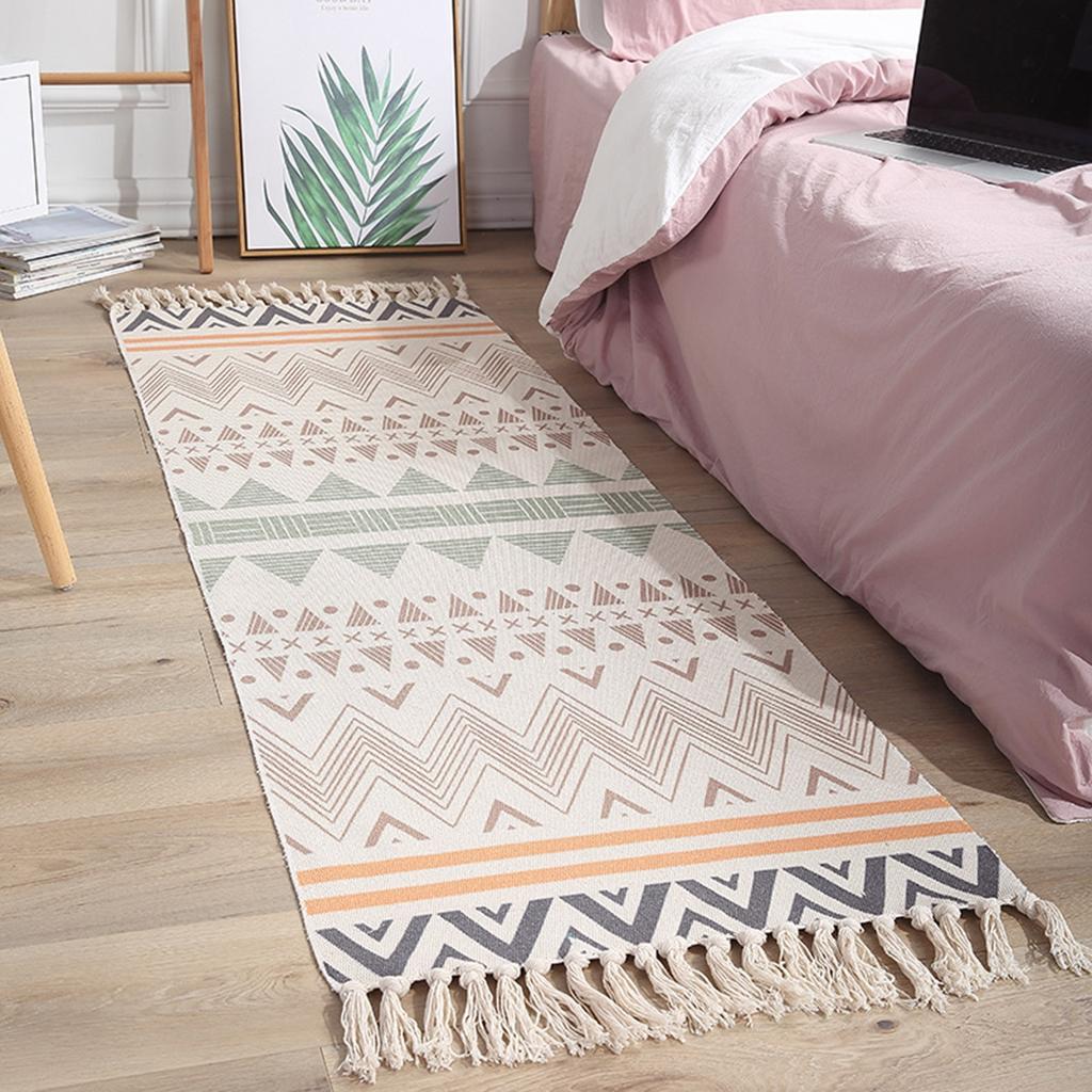 SMASAMDE Cotton Carpet with Fringed 23.62x59.06in+7.87 in Tassel Table Linens Handmade Flatweave Bohemian Simple Fringed Living Room Bedroom Bedside Mats SMASAMDE Cotton Carpet with Fringed 23.62x59.06in+7.87 in Tassel Table Linens Handmade Flatweave Bohemian Simple Fringed Living Room Bedroom Bedside Mats