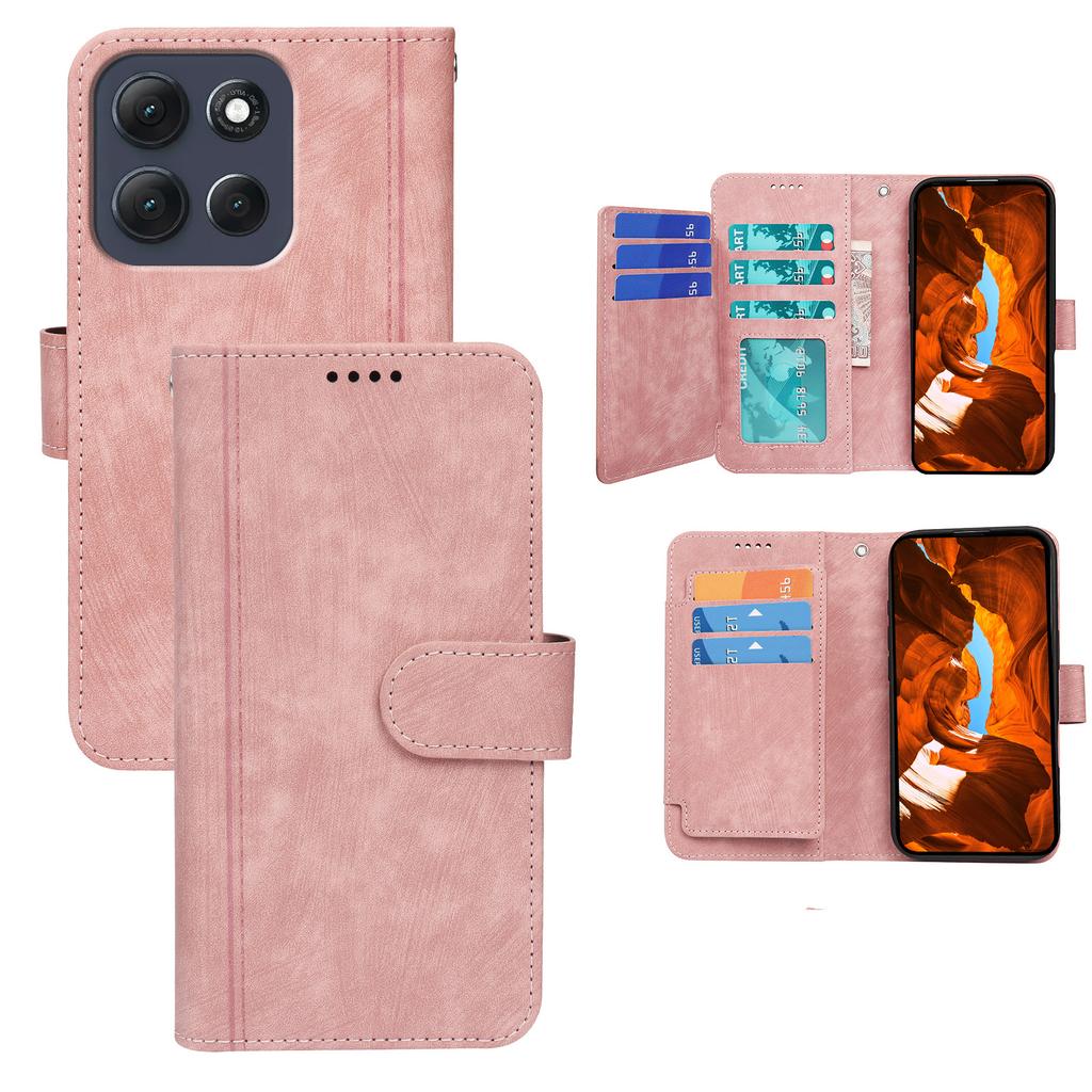 For Motorola Moto G86 5G Leather Case Line Pattern Wallet Phone Cover with 9 Card Slots