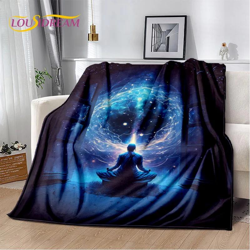 Natural Yoga Zen Meditation Rainbow Chakra Flannel Throw Blanket for Bedroom Sofa Picnic Hiking Kids Cover