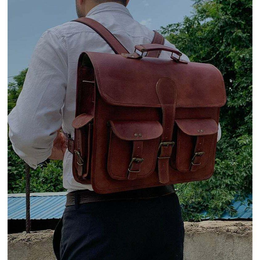 Men's Women's Leather Laptop Briefcase Shoulder Messenger Crossbody Backpack Bag