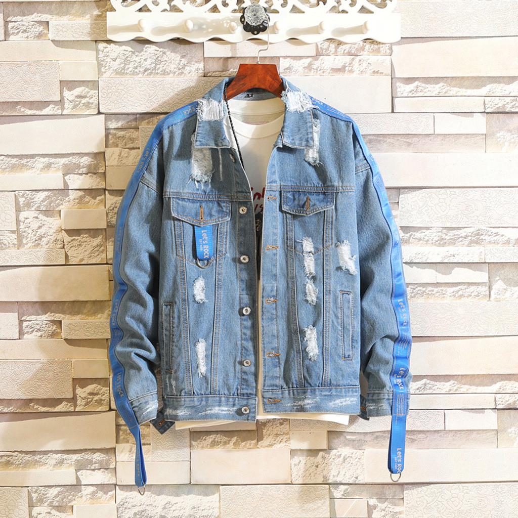 Mens Denim Jacket Winter Casual Vintage Wash Distressed Denim Coat