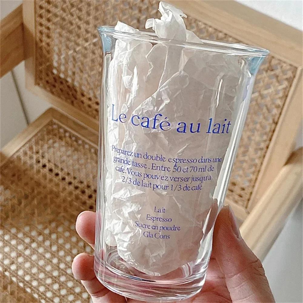 

Простая кружка для кофе с буквами алфавита, стакан для воды, корейский INS, домашние кофейные чашки для завтрака, прозрачное стекло, стакан для холодной выдержки, офисный стакан для питья 350ml синий