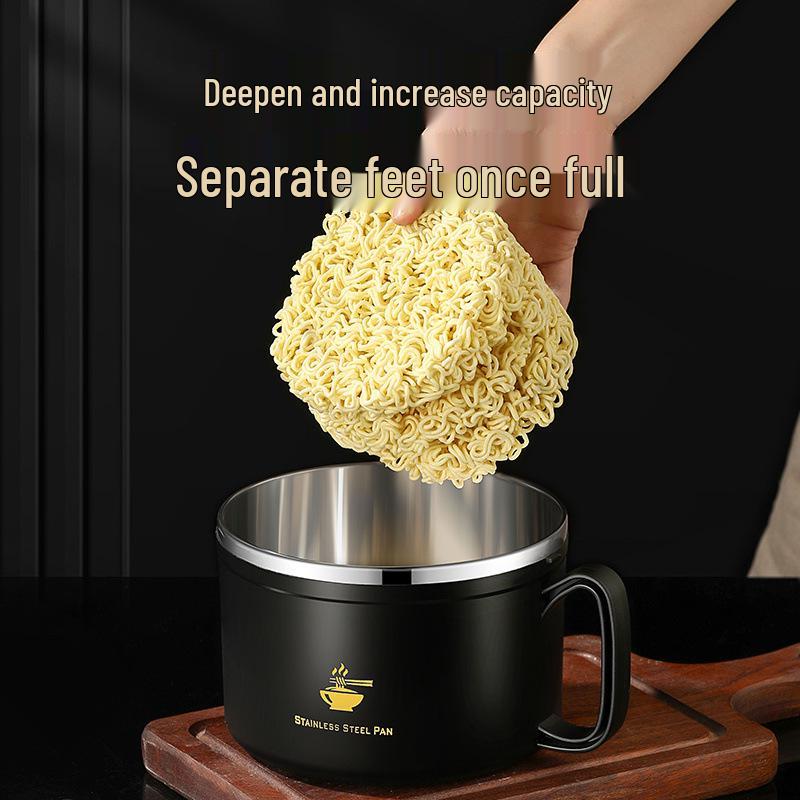 316 Food-Grade Stainless Steel Noodle Bowl with Lid and Drain for Dorm or Canteen; Easy-to-Clean.