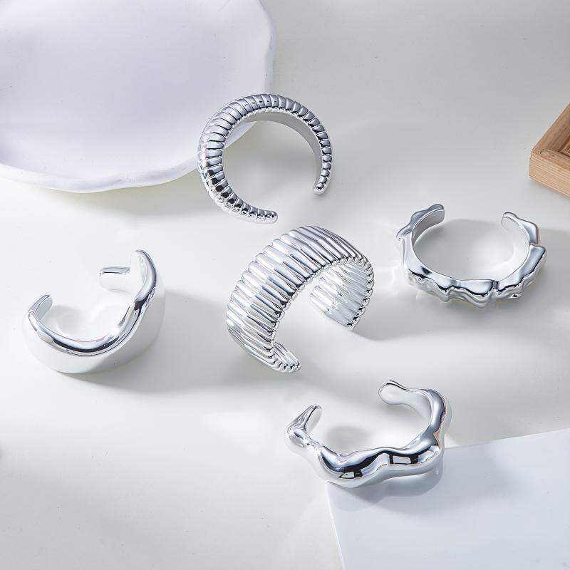 Big Cuff Bangles Bracelets Women Vintage Statement Plastic Geometric Open Bangle Hip Hop Punk Gold Silver Color Jewelry