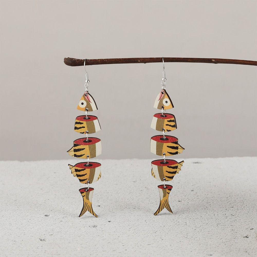 5Pairs Acrylic Wood Fish Drop Earrings Hook Piercing Beach Drop Earrings Salmon Fish Earrings  Women