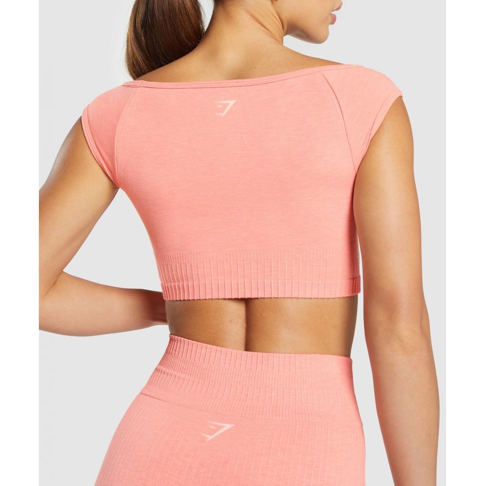 Gymshark Luxe Seamless Boat Neck Crop Top Bros Muted Coral Marl B3b5i Kcqx