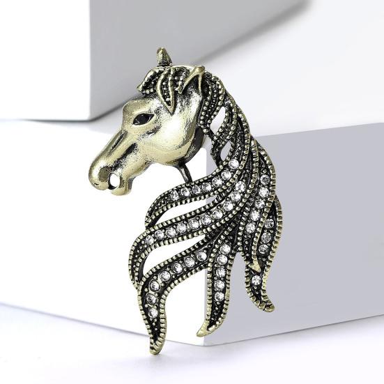 Retro Horse Head Brooch Rhinestone Horse Lapel Pin Vintage Style Alloy Horse Brooch Pin Outfit Accessory for Men Women Coat Shirt Hat