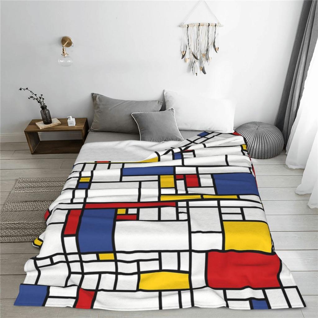 Piet Mondrian Flanelldecke Qualität Superwarm Abstrakte Kunst Bettwäsche Überwürfe Herbst Camping Couch Sessel Ästhetische Tagesdecke