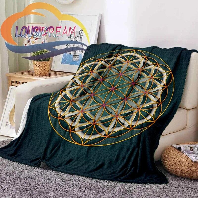 Flower of Life and Dature Stramonium Datura Flannel Warm Soft Fashion Blanket Plush Sofa Bed Throw for Picnic