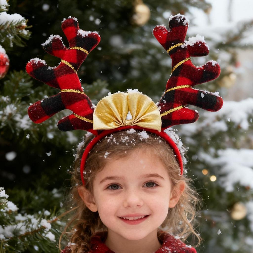 Cute Christmas Hair Band Antler Striped Bow Deer Antlers Headband For Adult Women Toddler Kid Girl Party Cosplay Photo Props