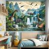 Kids Dinosaur World Tapestry, Tropical Jungle Waterfall Jurassic Landscape Wall Art for Bedroom, Living Room