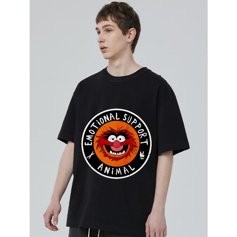Crewneck T Shirt Black Emotional Support Animal Muppets Animal Print Casual Streetwear Unisex Top for Men Women Daily Wear Party Outfit
