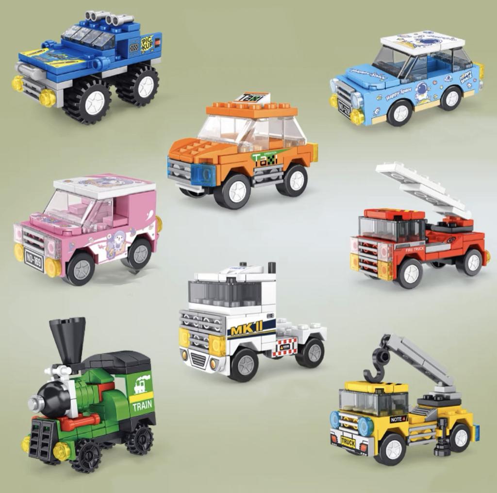 8 Small Particle Building Blocks For City Vehicles, Cars, Cranes, Fire Trucks, Puzzle Toys, Holiday Gifts For Boys