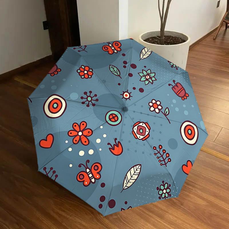 

1pc Floral Pattern Automatic Umbrella Durable Iron Frame & Plastic Handle, Gift for Men & Women, Sturdy Construction y250905151