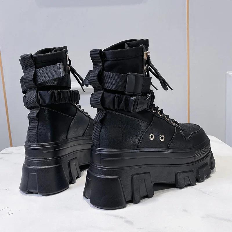 Rimocy Green Punk Chunky Platform Motorcycle Boots Women Autumn Winter Gothic Shoes Woman Thick Bottom Lace Up Ankle Botas Mujer