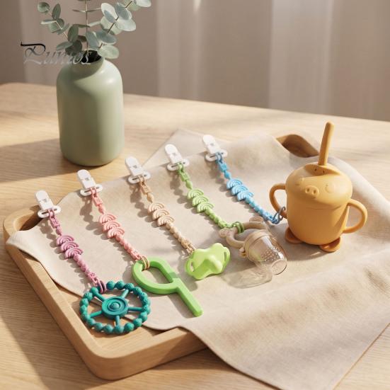 Silicone Pacifier Clip with Teether for Infants, BPA-Free Chewable Baby Anti-Drop Holder Infant Teething Relief Accessory Chain 0-24 Months, Boil-Safe