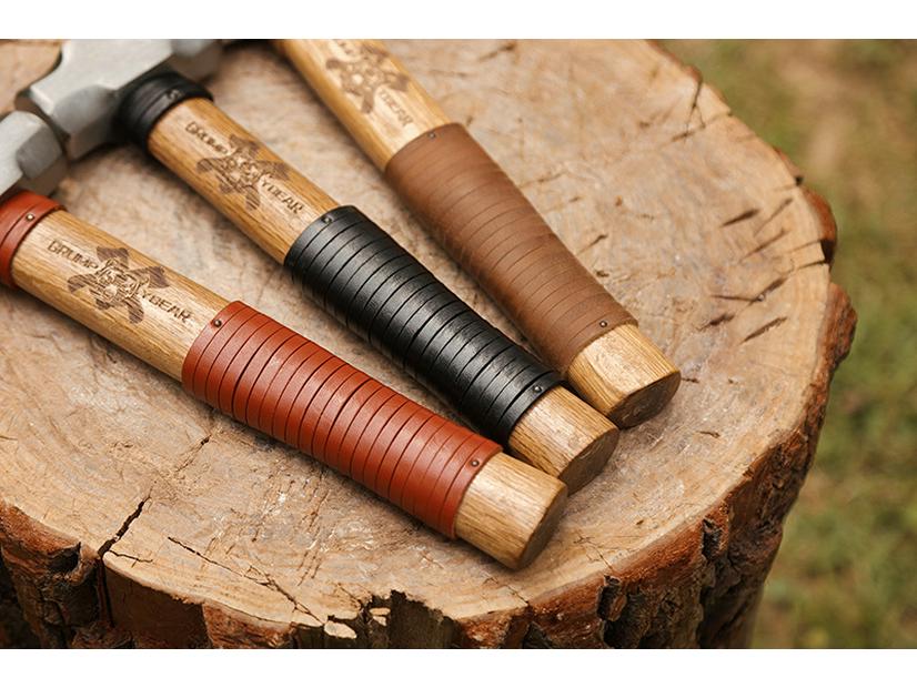 G&B Grumpy Bear Cowhide Handle Camping Hammer - Durable Forged Ground Nail Tool for Outdoor Craftsmanship