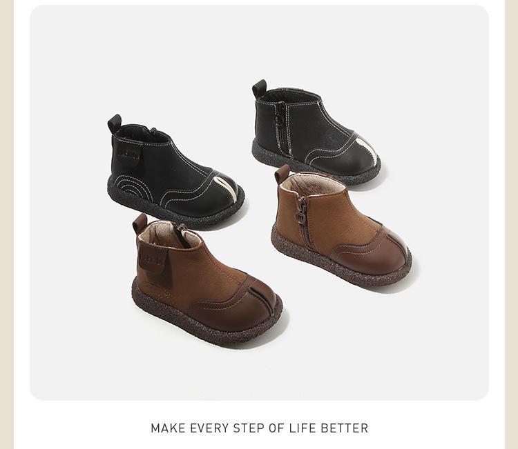 Autumn/Winter Martin Boots: Velvet-Enhanced Infant First Steps, Leather Short Boots for Boys & Girls