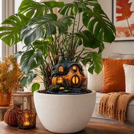 Halloween Fairy Garden Stake, 2D Acrylic Pumpkin House Sign Decoration, Holiday Party Fairy Garden Accessories for Outdoor Yard Lawn Pathway