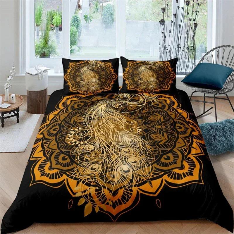 Peacock Duvet Cover Exotic Birds Animals Quilt Cover Polyester Feather Butterfly Flowers Bedding Set 2/3Pcs King For Girls Teens