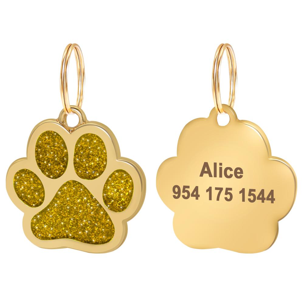 Bling Dog ID Tag Personalized Gorgeous Dog Tags for Small Medium Dog Footprint Custom Pet Name Tag Plate Collar Accessories
