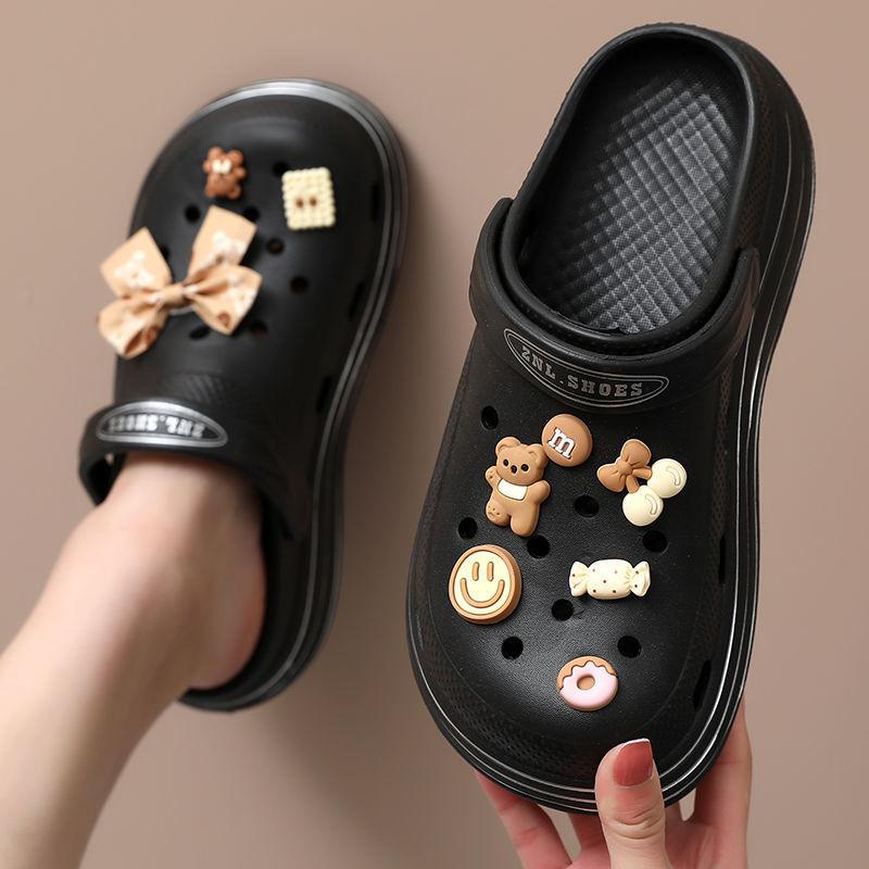 2 in 1 Sandalen und Hausschuhe zum Tragen nach außen Damen-Haushalts-Anti-Rutsch-Sandalen mit dicker Sohle und umwickelter Zehenpartie Sommer-Damen-Lochschuhe