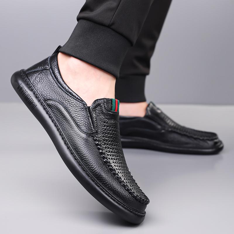 Summer Autumn Men's Hallow Loafers Solid Color Fashion Casual Leather Shoes Male Breathable Driving Shoes