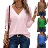 Camicette e camicie da donna con scollo a V, maniche lunghe, stampa tinta unita casual alla moda