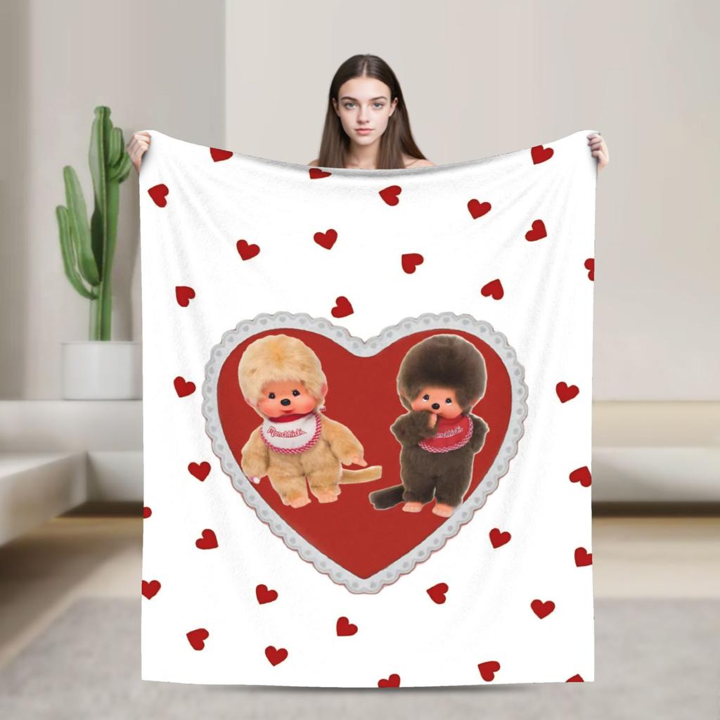 Monchhichis Kun Chan Pärchen Decke Niedliche Cartoon Flanell Tolle Warme Überwurfdecke für Bettwäsche Wohnzimmer Herbst/Winter Outdoor