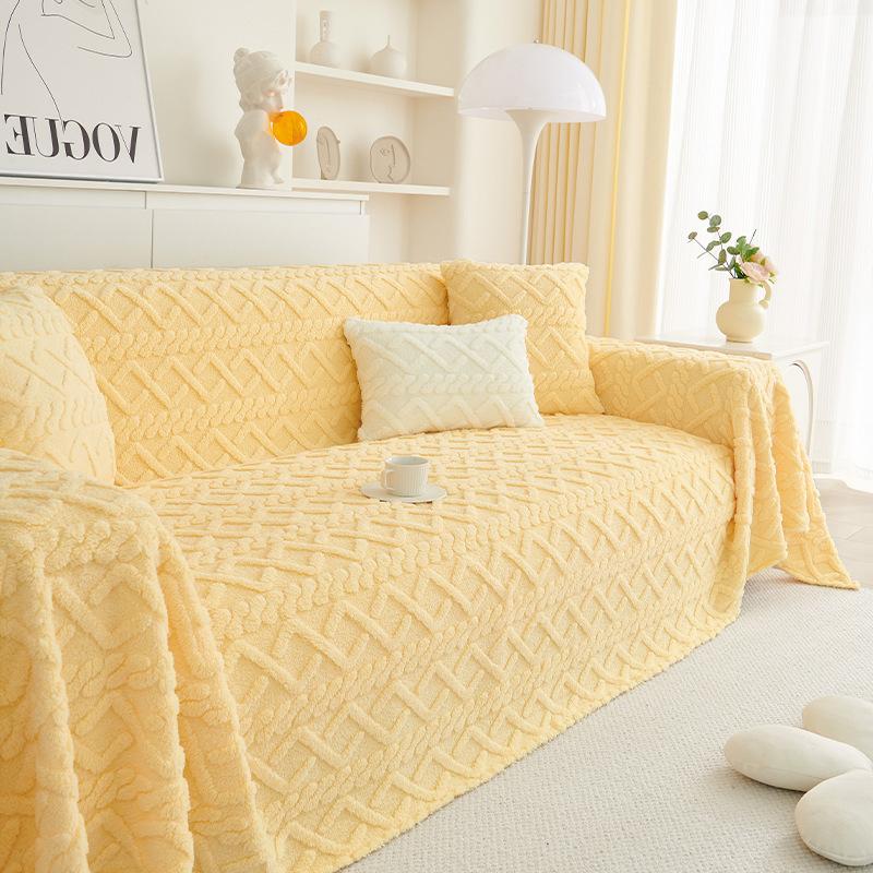 Faux Cashmere Sofa Blanket Cover Nordic Style Knit Plaid Throw Tassels Bedspread Golden Blanket for Spring Two-seat Sofa