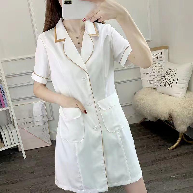 Damen Sommer-Kurzarm-Weißmantel für Schönheitsstudio-, Microblading- und Hautmanagement-Profis