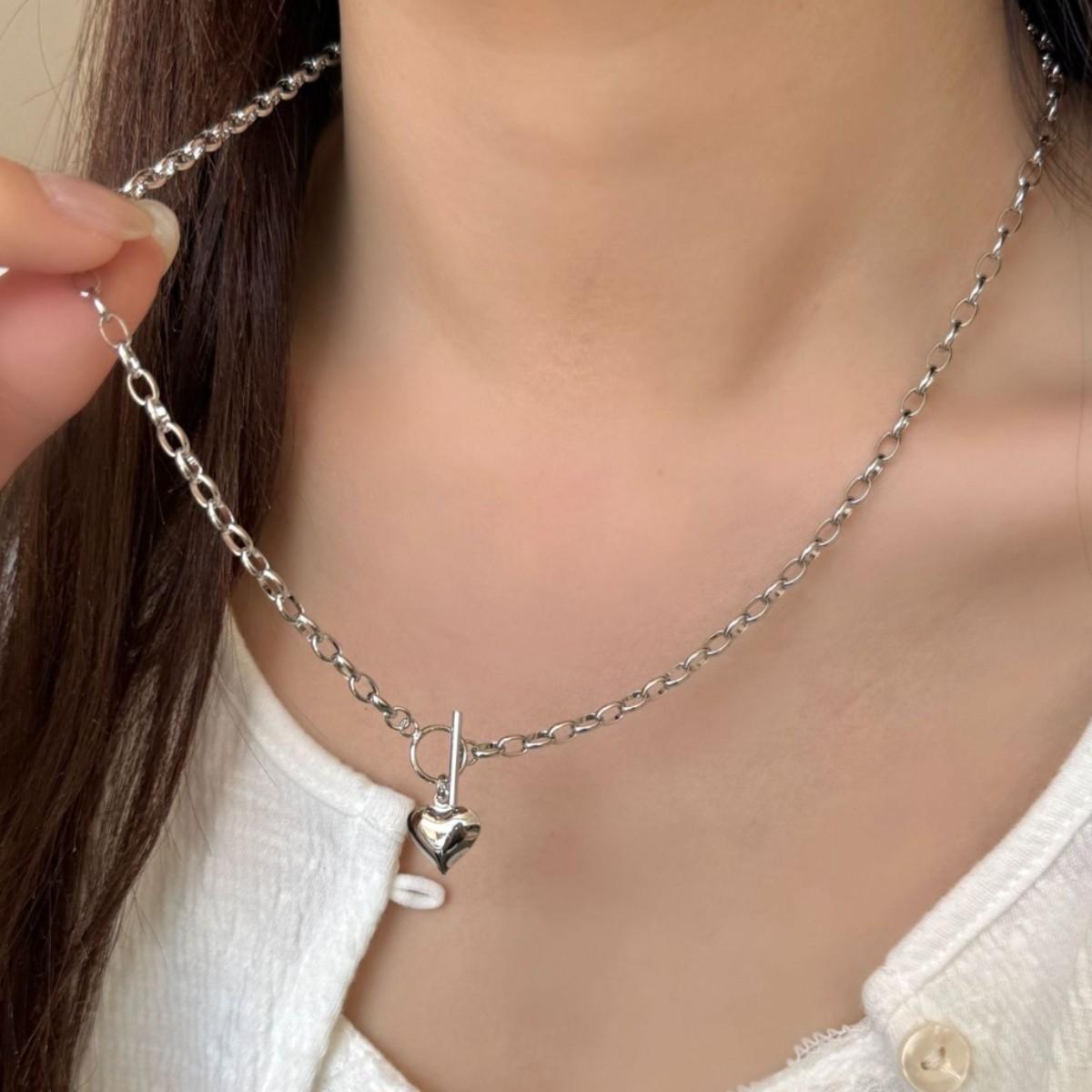 

PANJBJ 925 Sterling Silver Love Heart Necklace for Women Punk Hip Hop Design Classic Jewelry Party Gift Dropshipping