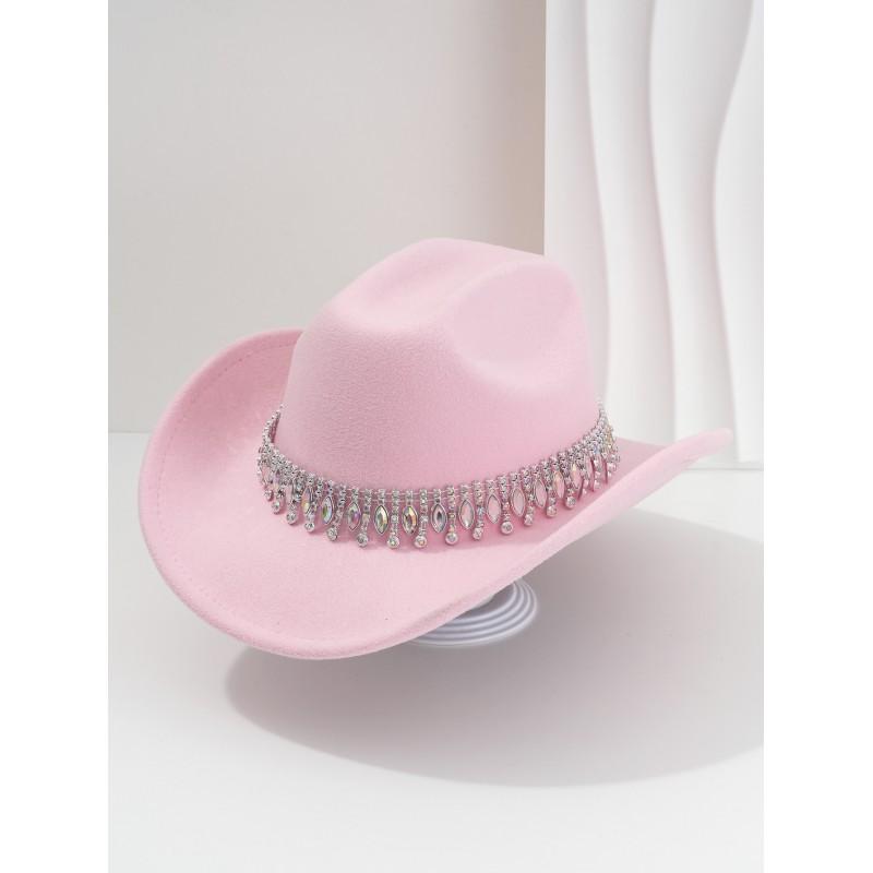 Unisex Elegant Jazz Fedora Hat With Tassel Rhinestone Belt Wedding Engagement