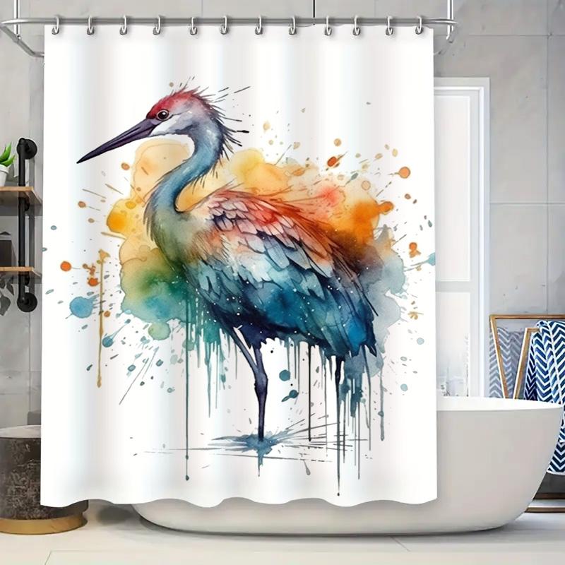 

Modern Watercolor Print Shower Curtain Featuring A Colorful Crane Design In Blue, Yellow, Orange, Red, Green, And Black Splashes W60H190(CM)-1 Pcs