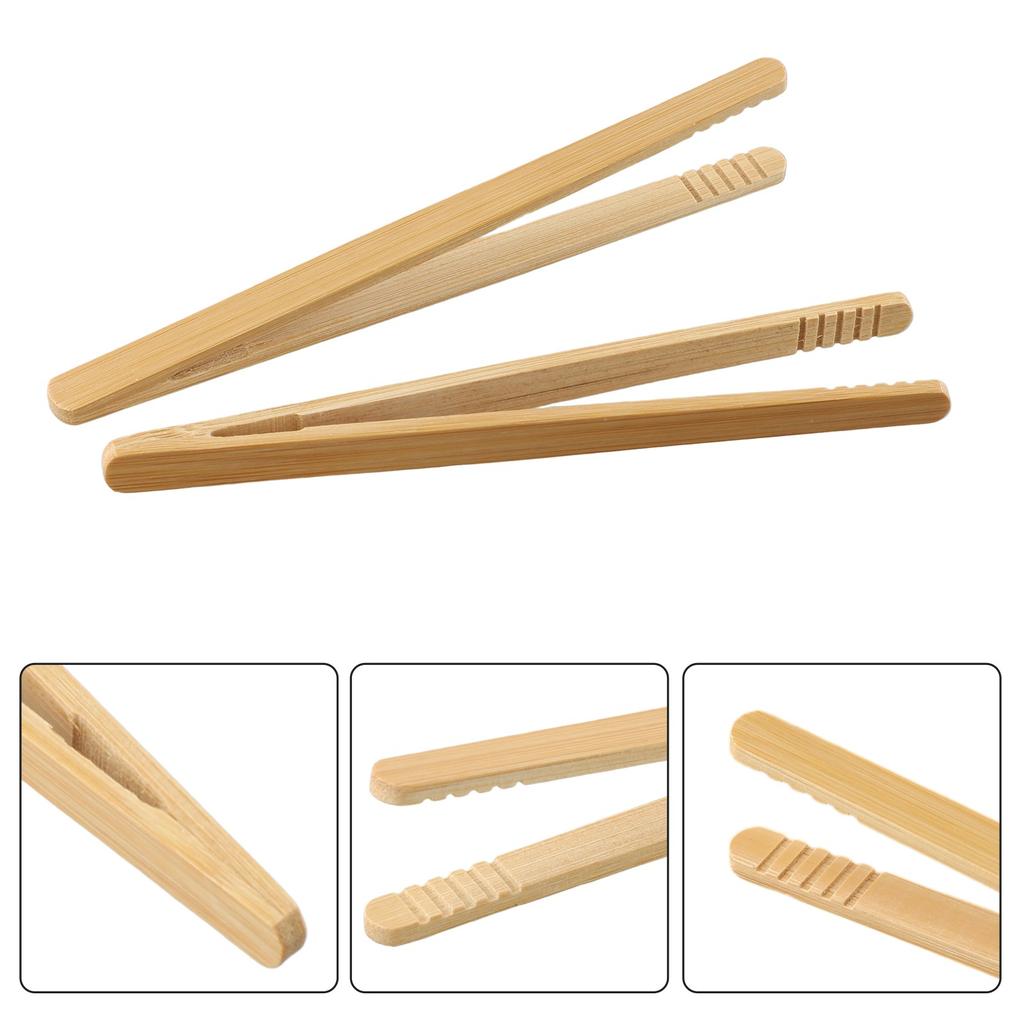 Holz-Speisezangenset 2 Stück zum mühelosen Servieren von Toast, Salat und Tee