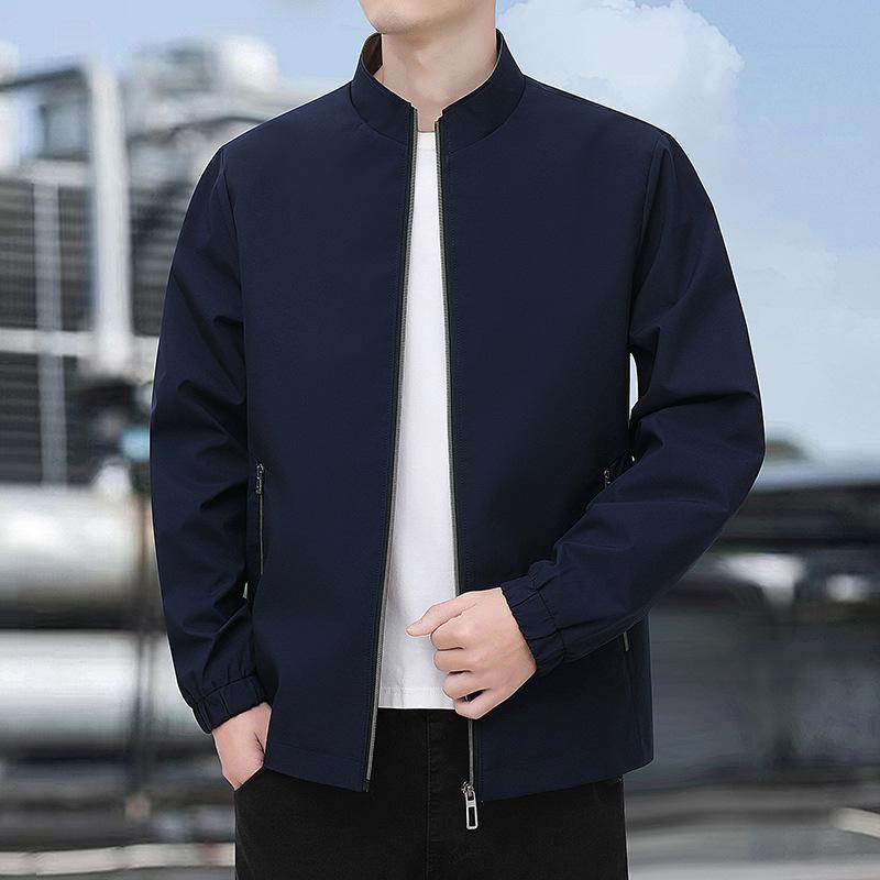 Men's Spring Stand Collar Business Jacket - Casual Zipper Cardigan for Middle-aged Dads.