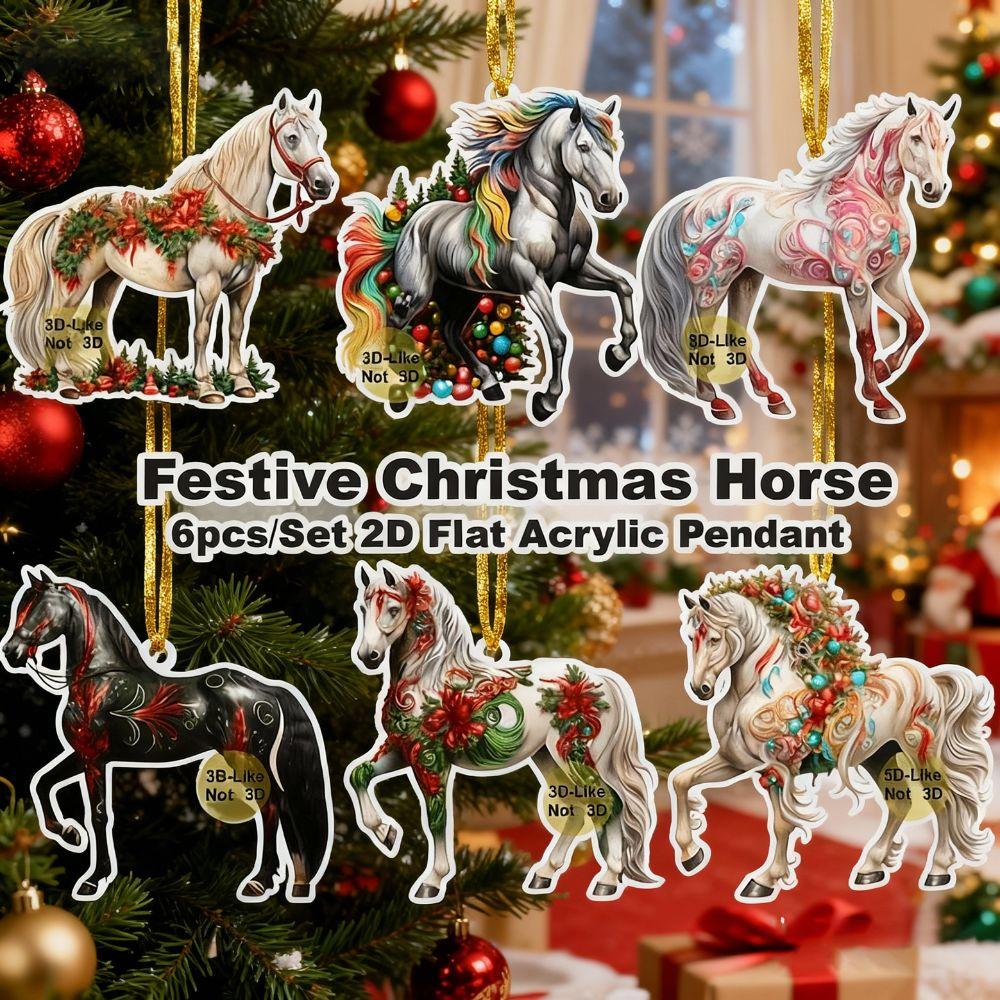 White Horse Christmas Hanging Pendant Acrylic Bag Pendant Charms Car Horse Pendant 2D Flat Christmas Tree Ornament