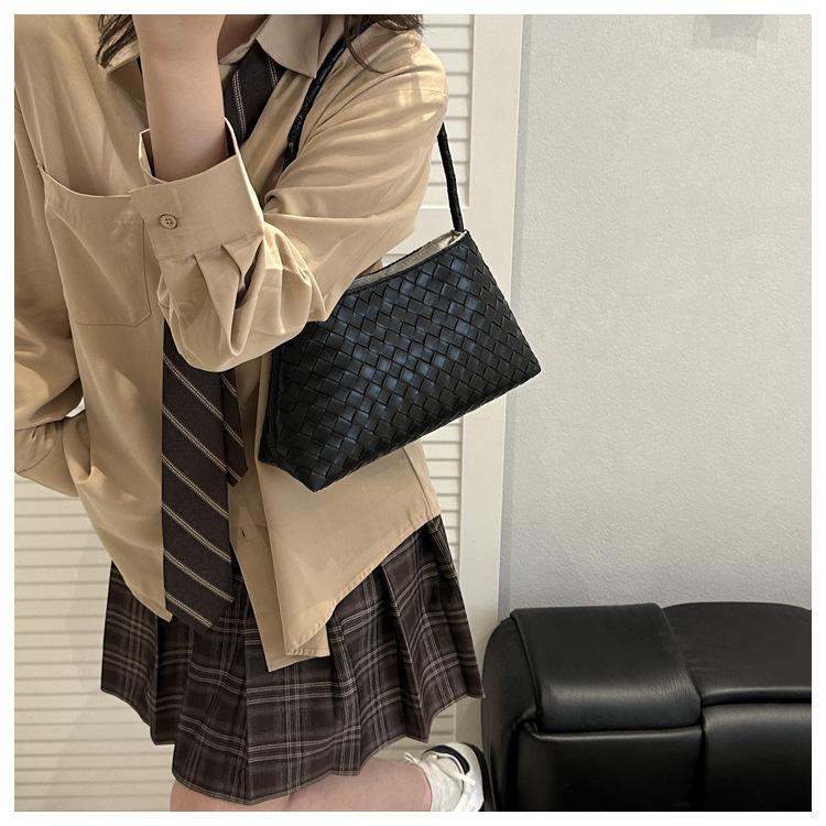 Women's Woven Texture Faux Leather Shoulder Bag, Soft Handbag with Single Strap, Casual Square Crossbody Purse