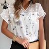 TIFICY Damenmode Casual Sommer Frühling Blumenmuster Druck Kurzarm V-Ausschnitt Blusen & Hemden