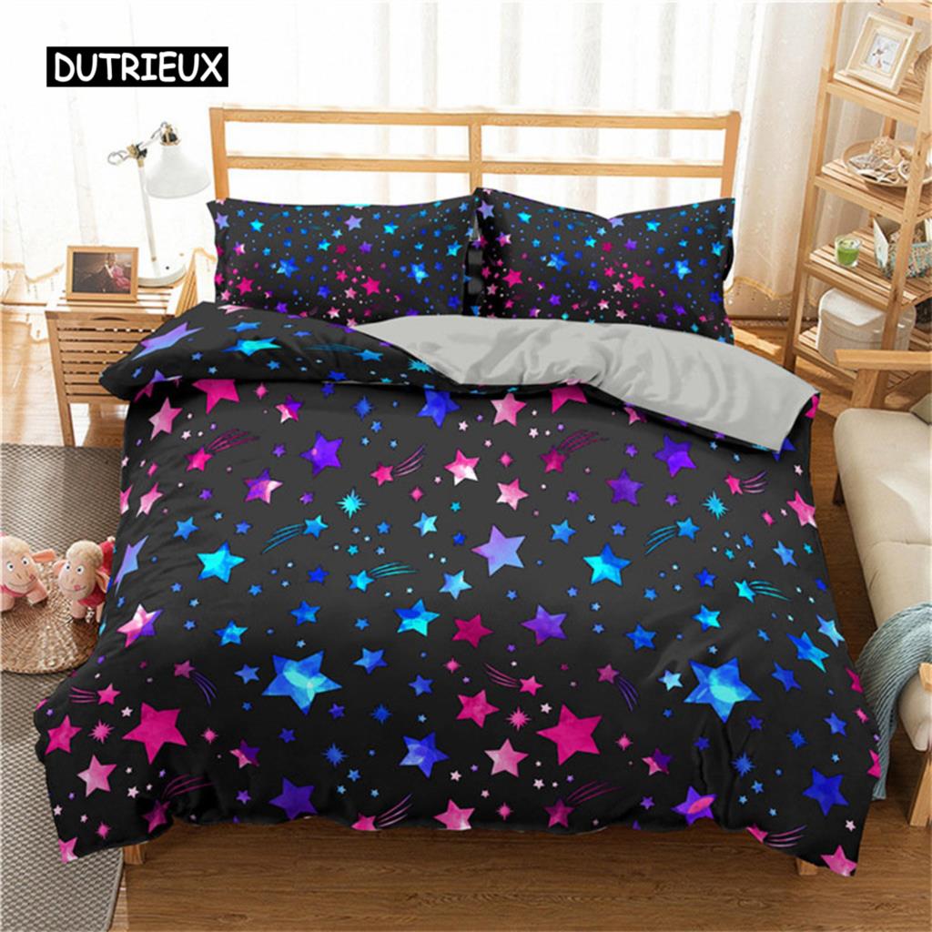 Duvet Cover Stars Bedding Set Night Sky Kids Girls Boys Night Sky Duvet Cover Set Dark Blue Galaxy for Women Children Room Decor