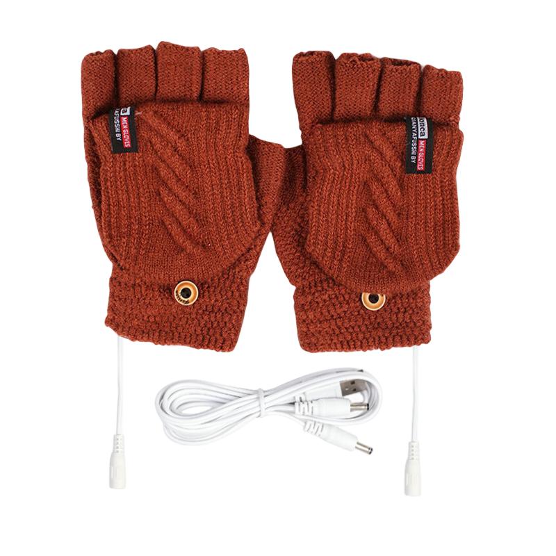

Перчатки с подогревом Электрические Перезаряжаемые от USB Вязаные Теплые Термальные Зимние Накидки для Рук коричневый