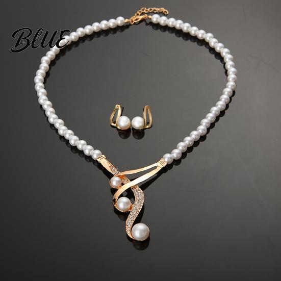 Faux Pearl Necklace And Earrings 1 Set Wedding Jewelry Women