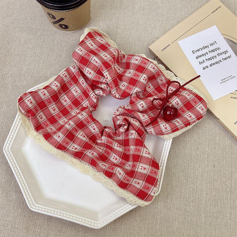 1pc Korean style cherry wind headband spring new red checkered cherry square scarf large intestine headband